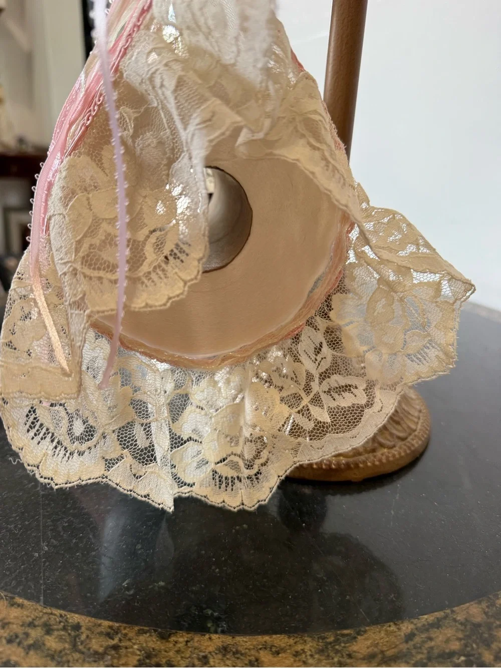🩷 Hand Crafted Pink and Cream Floral Lace Hand Towel and Sachet Set 🩷